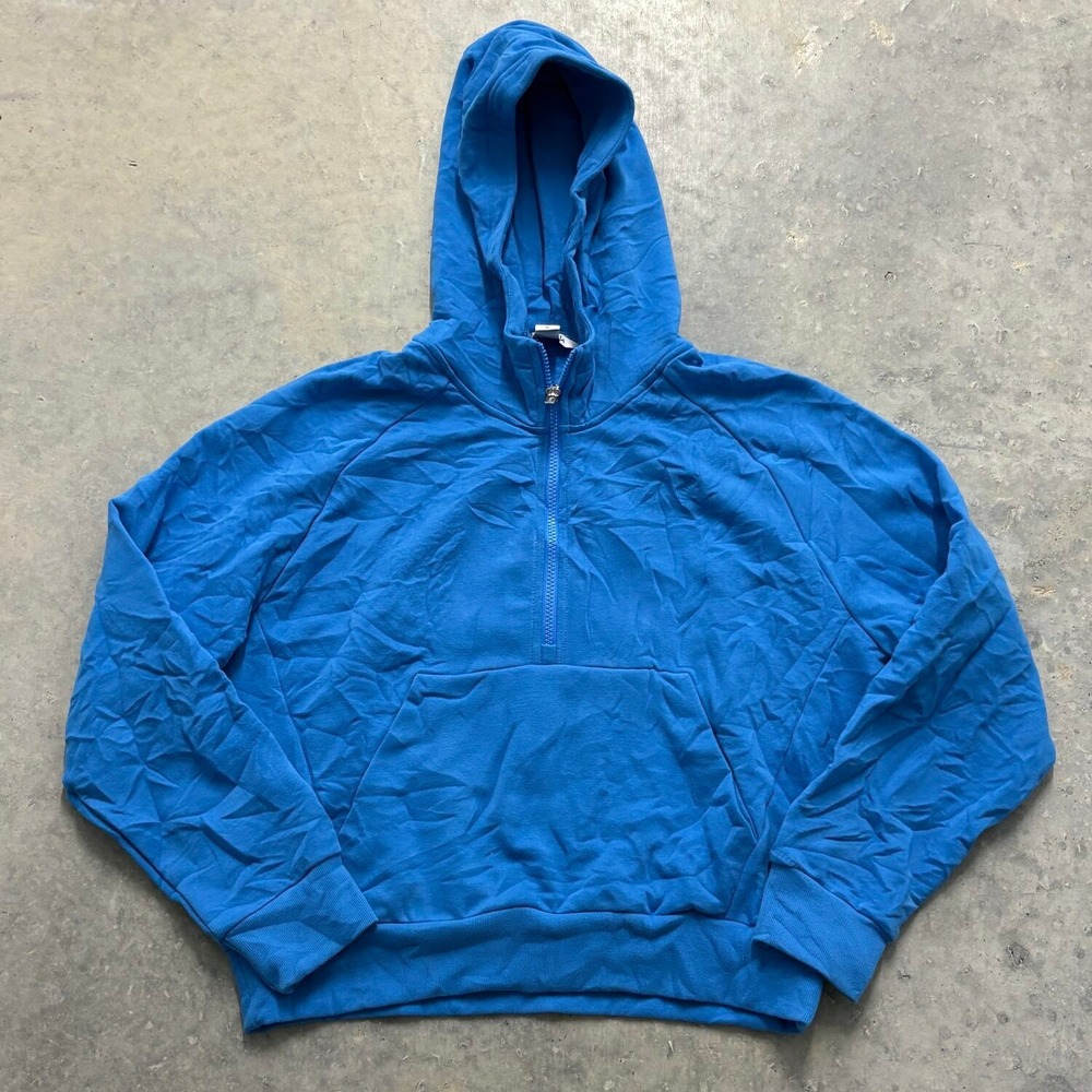 Athleta Quarter Zip Hoodie Womens Medium Blue Excellent Raglan Pullover